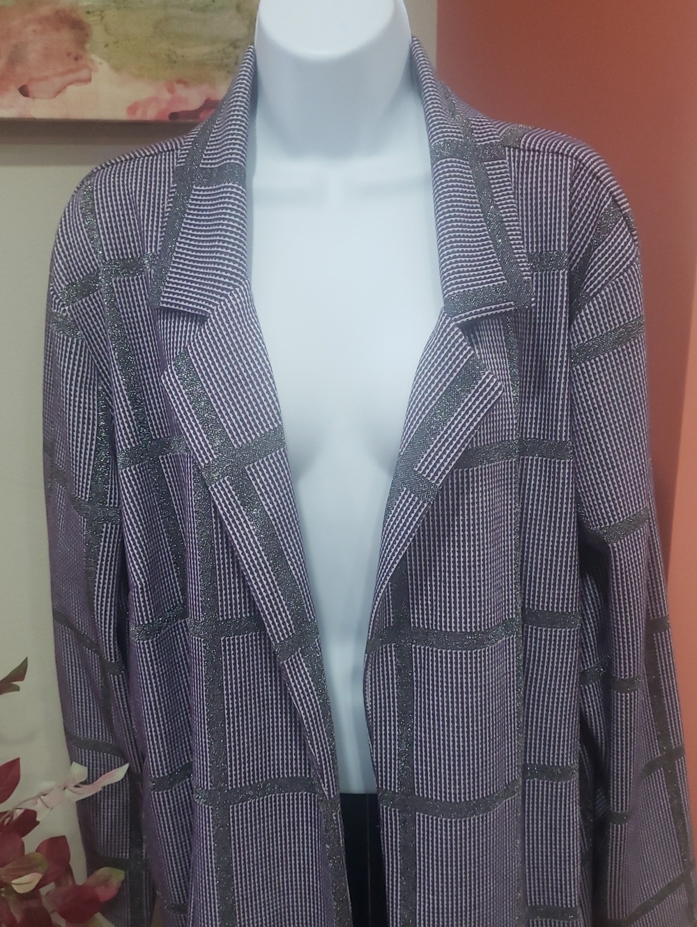 Ashley Stewart Purple Check Trench Coat, Size 24